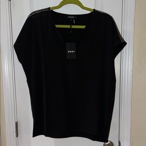 DKNY Black Top with Studded Shoulders